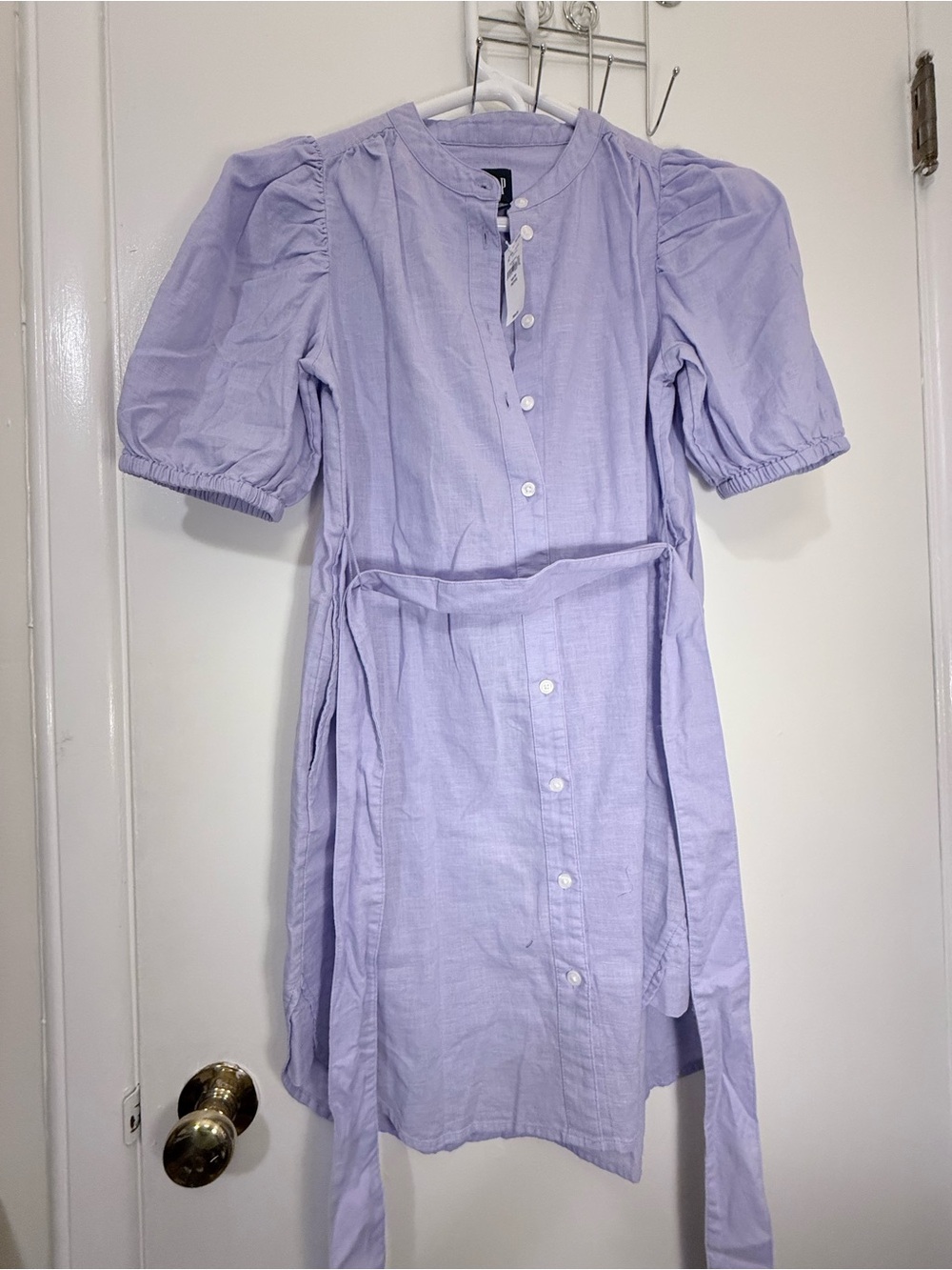 Lavender Button-Front Puff Sleeve Dress